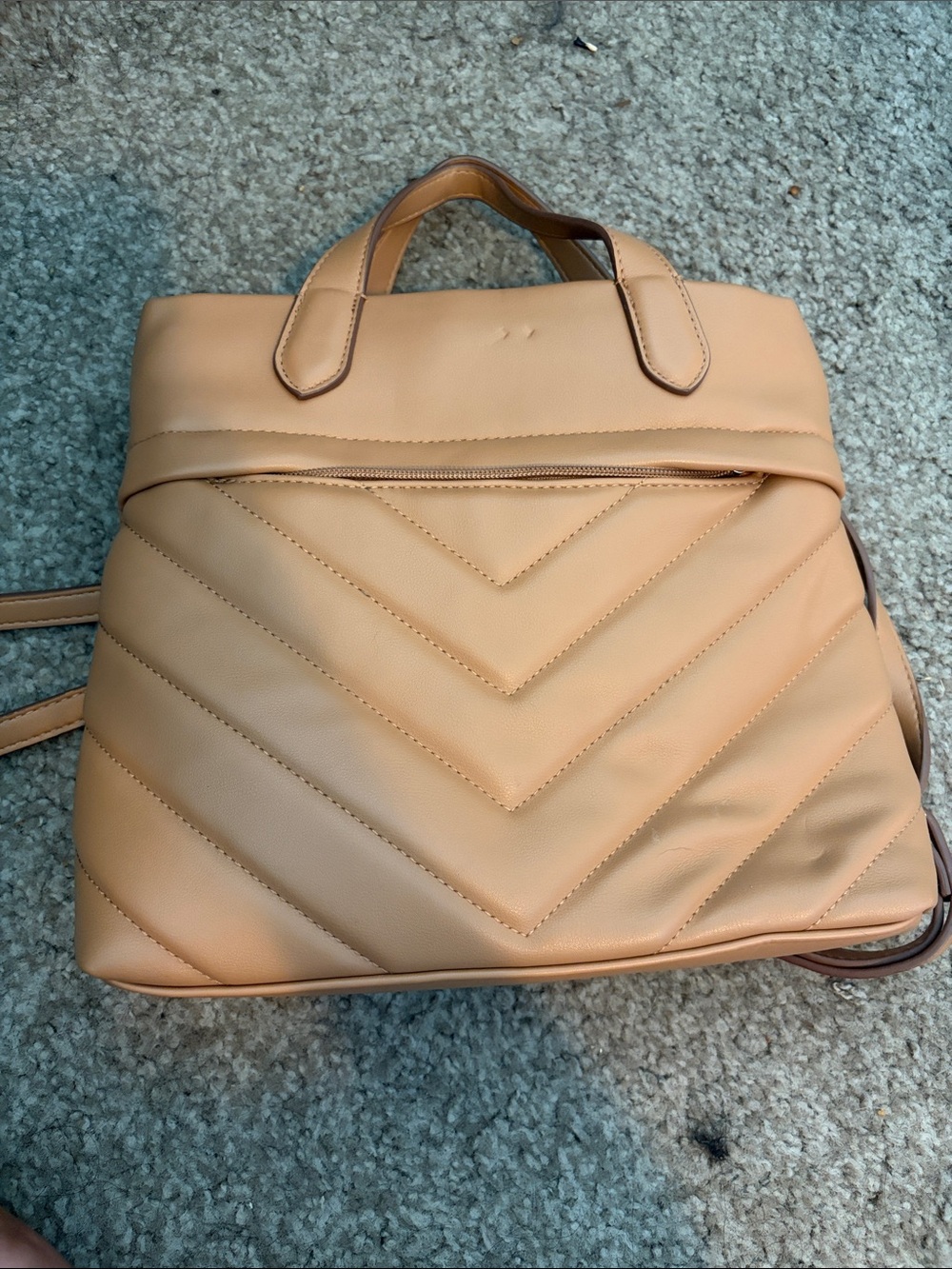 a new day Quilted Chevron Backpack Tote in Beige Tan